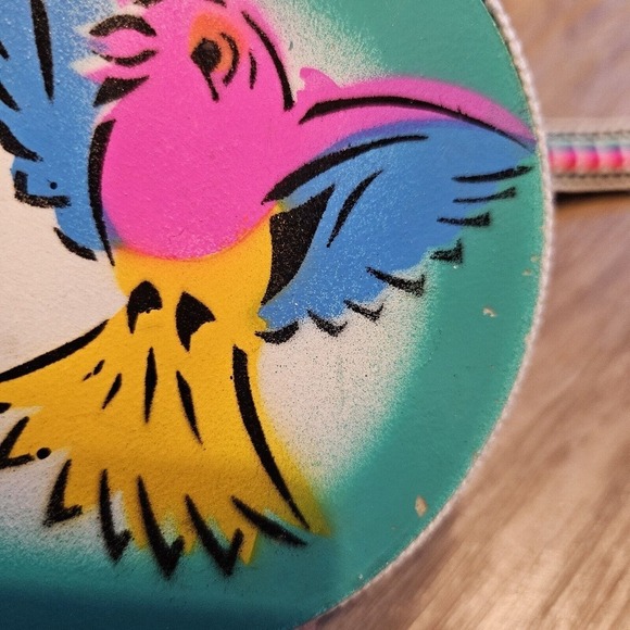 Set Of 2 Vtg Hand Painted Small Hand Drums Bongo Aruba Dominicana W/Strap Bird - Picture 6 of 10